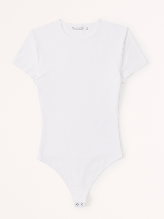 Abercrombie & Fitch Tops - Abercrombie & Fitch White Cotton Blend Seamless Fabric Short Sleeve Bodysuit